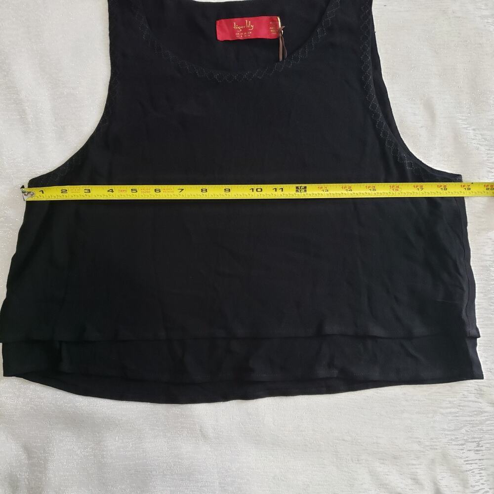 TigerLilly Tiered Black semi sheer tank top Embroidered trim Size 8 Resort Wear